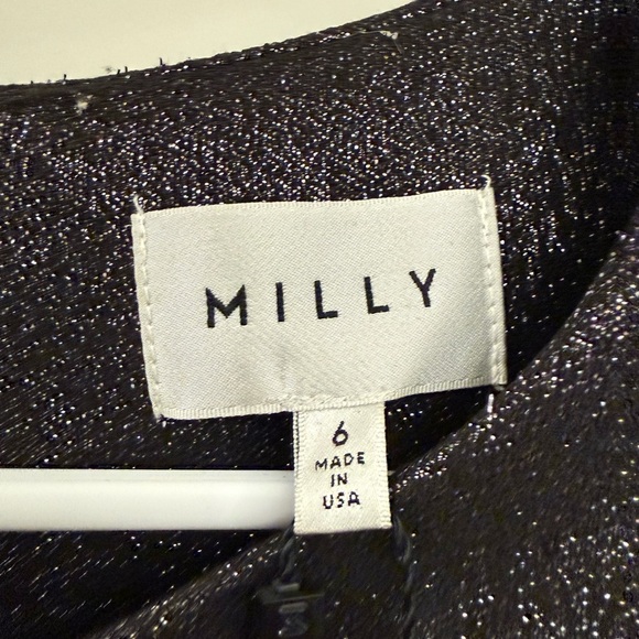 NWT Milly Tie Mod Dress Black Silver Metallic Bow Sleeve size 6 - Picture 6 of 7